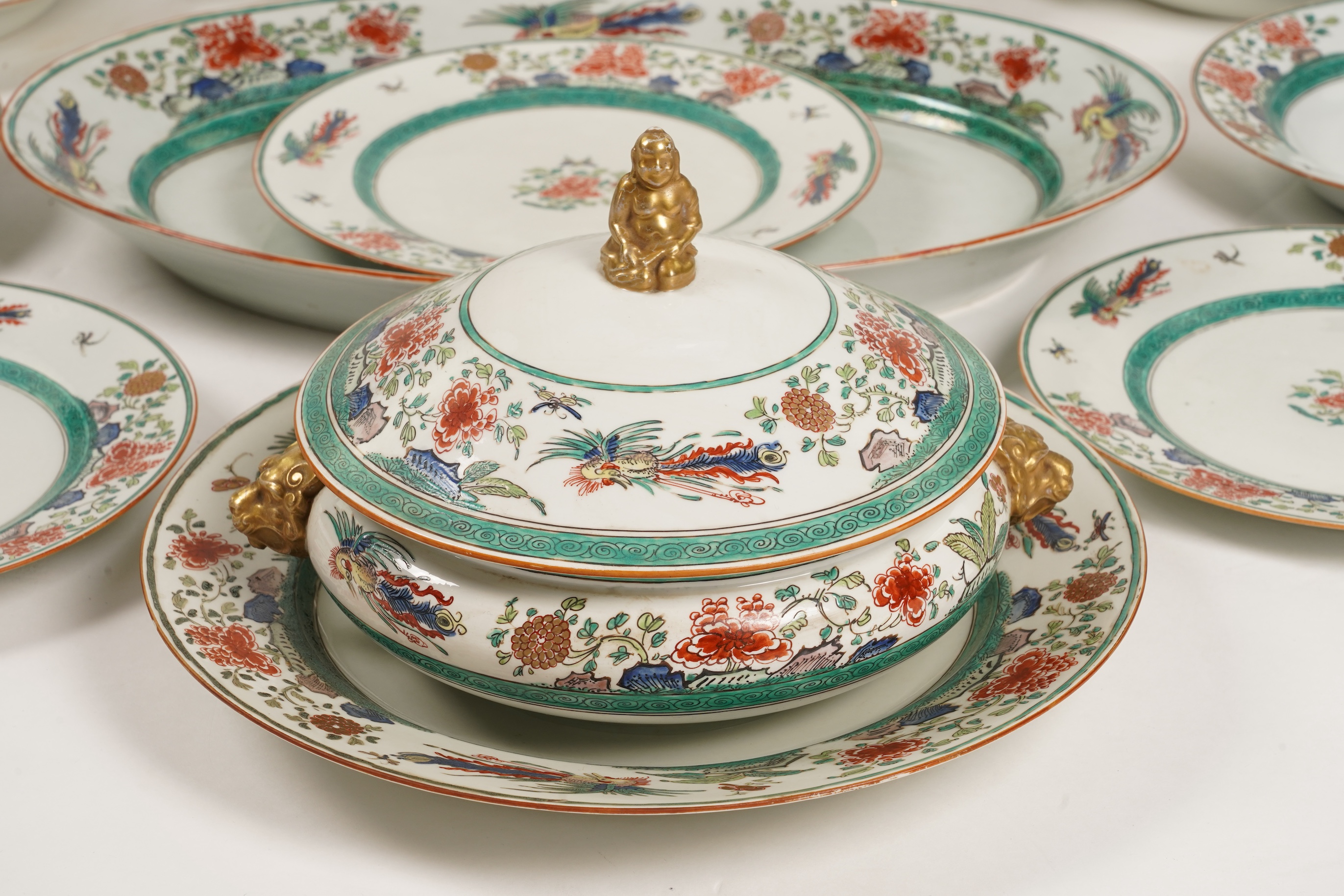 A Samson famille verte part dinner service in green Kutani style